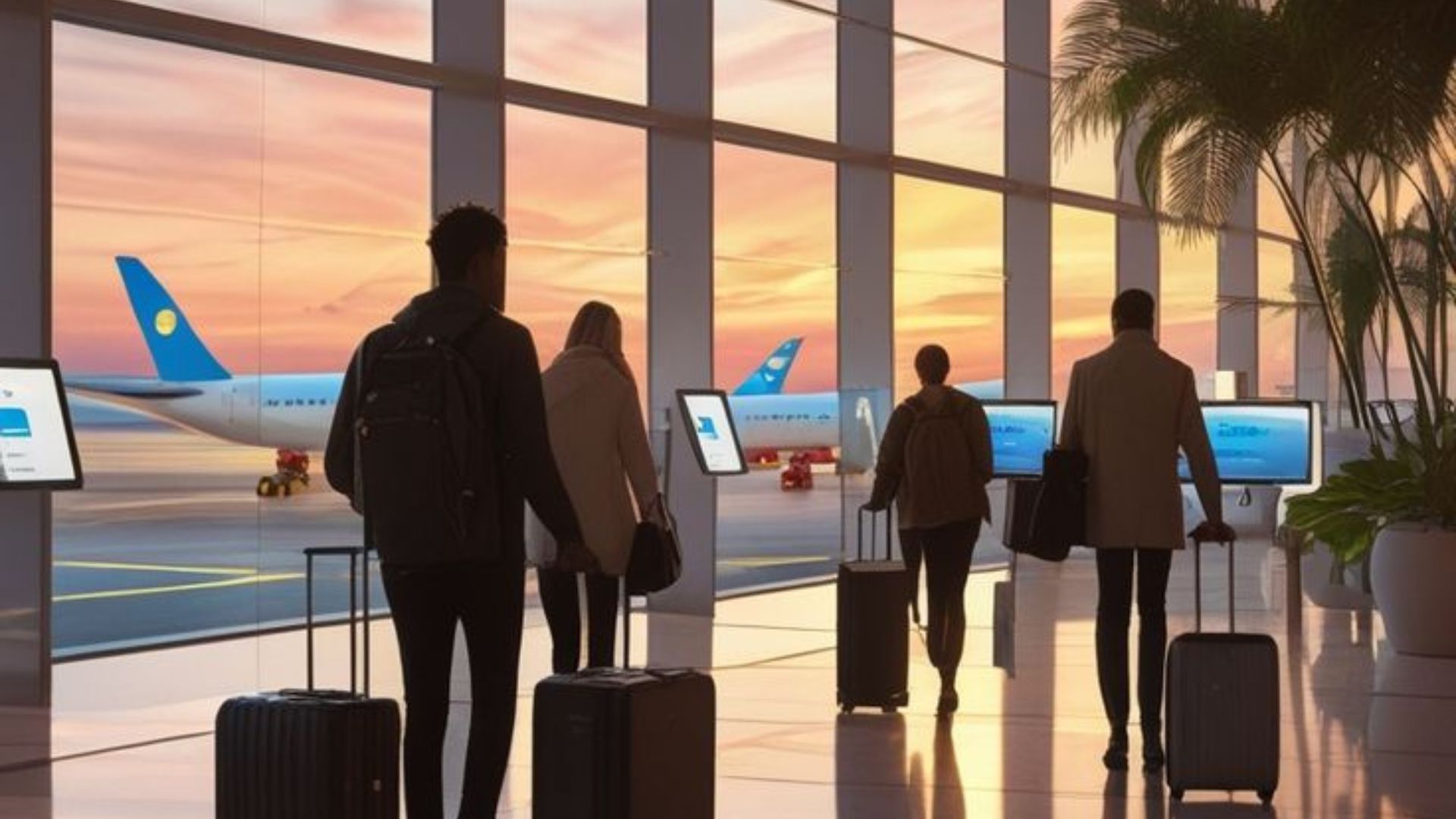 Dos parejas en un aeropuerto.